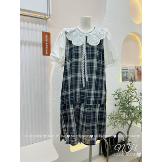 Váy kẻ cổ ren sm