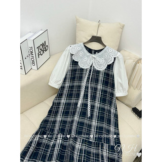 Váy kẻ cổ ren sm