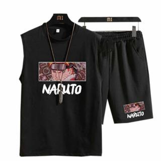 Set áo phông quần short đùi nam nữ sát nách ba lỗ in hình NARUTO Bộ cộc tay from rộng ulzang trơn thun unisex dạo phố