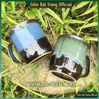 Cốc Trà, Cafe Men Hỏa Biến 220ml Có Quai Kèm Thìa Bát Tràng, Ly Tách Cafe Gốm Sứ Bát Tràng Cao Cấp