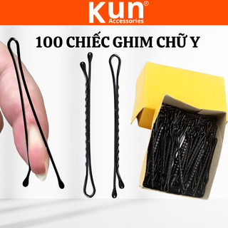  Kẹp ghim tăm cứng chữ Y 100 chiếc KUN bằng thép chống gỉ màu đen chuyên dùng cho làm tóc 