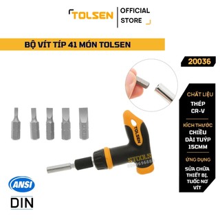 Bộ vít típ đa năng cao cấp TOLSEN 41 chi tiết, thép mạ Chorme mạnh mẽ, chuyên tháo, lắp vít, bu lông