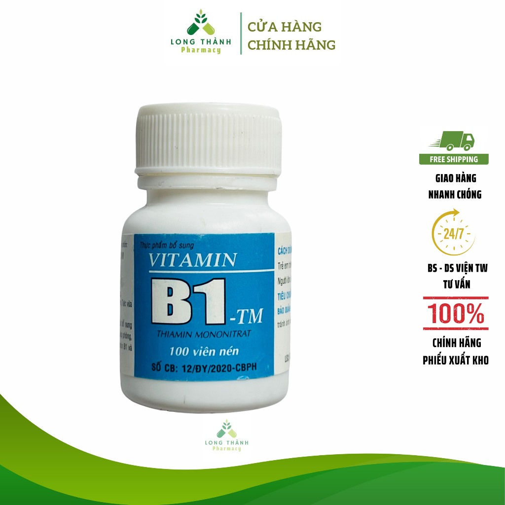 Vitamin B1 (Lọ 100 viên nén) - Hỗ trợ ăn ngủ ngon, làm đẹp, đắp mặt, dưỡng trắng ,gội đầu kích mọc t