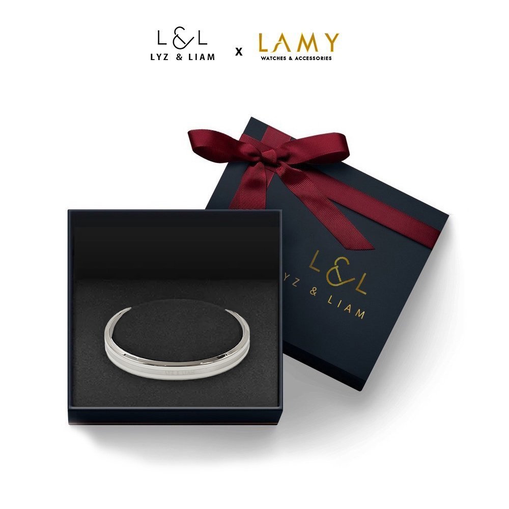 Vòng tay nam nữ Lyz and Liam Emalie L&L Cuff Silver 2262SV - Gift Box Hộp quà tặng nơ đỏ & khắc chữ 