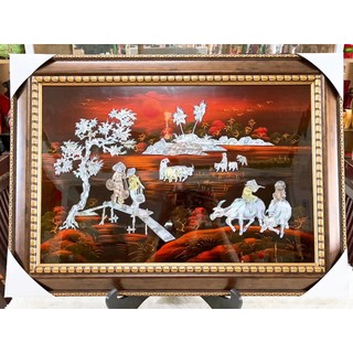 Tranh sơn mài đồng quê cẩn ốc đẹp Thanh Bình Lê, hàng xuất khẩu 40x60 cm