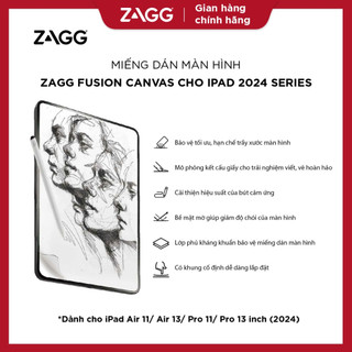  Miếng dán màn hình iPad 2024 M2 M4 Air Pro 11 13inch - ZAGG Fusion Canvas - Paperlike vẽ,viết hoàn hảo kèm khung tự dán 
