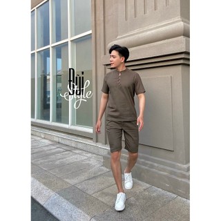 ÁO ĐŨI (LINEN) CỘC TAY - CỔ TÀU 3 CÚC (RÊU)