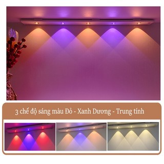 Đèn led cảm biến chuyển động dán kệ tủ 3 màu, cảm biến chuyển động phòng ngủ, chân cầu thang