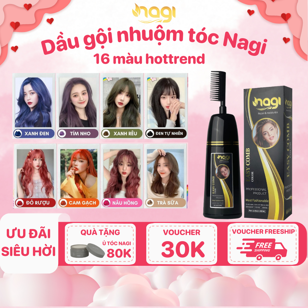 Dầu gội nhuộm tóc Nagi, dầu gội thảo dược chiết xuất từ thiên nhiên không gây khô xơ tóc chai 400ml