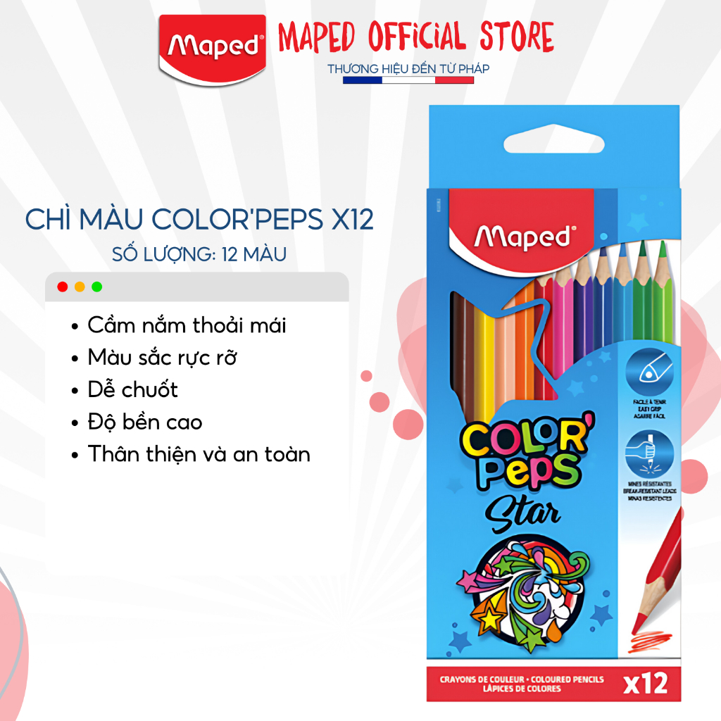 Chì màu Maped - Pháp 12 màu [Chính hãng]