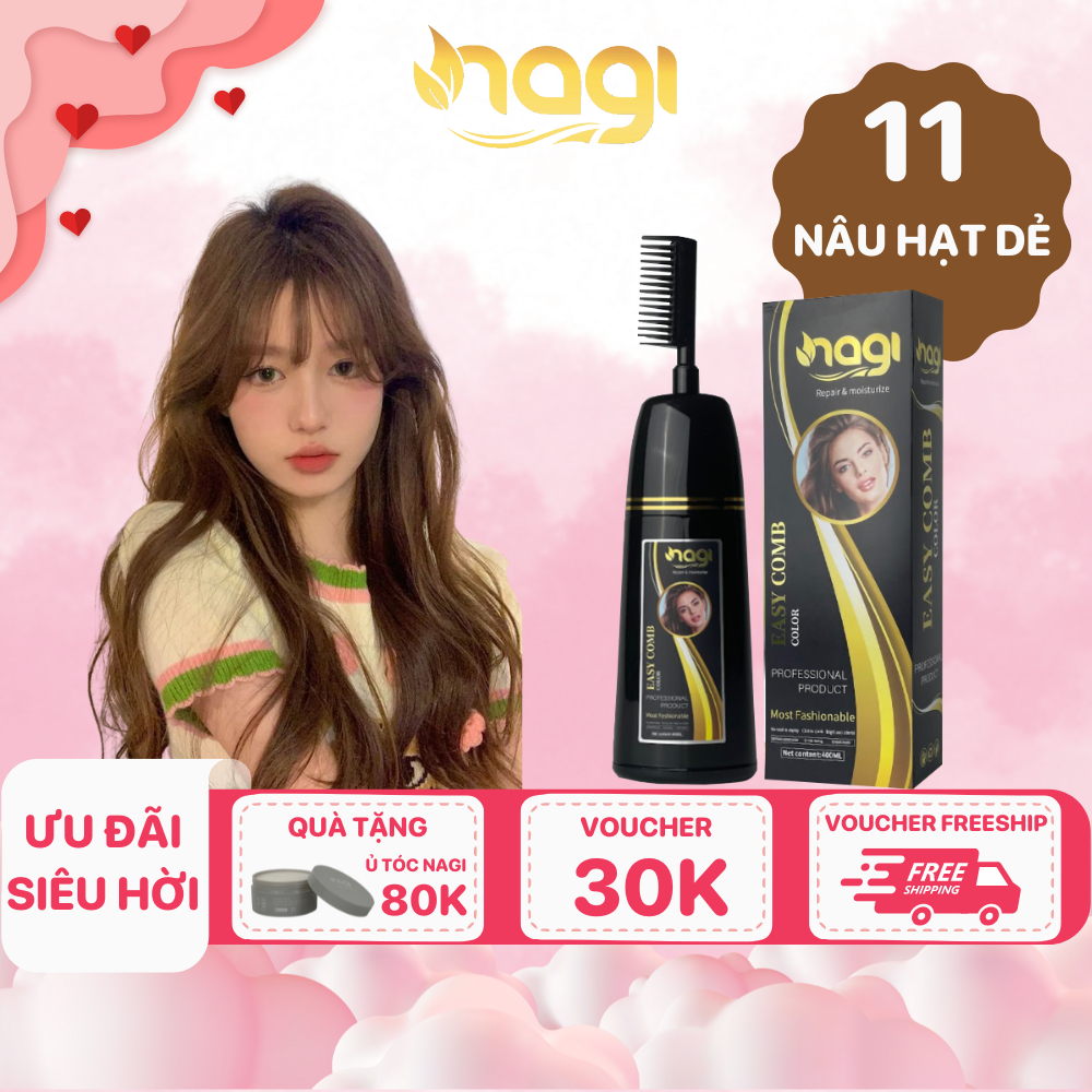  Dầu gội nhuộm tóc thảo dược màu Nâu Hạt Dẻ Nagi Chestnut Brown 11 chiết xuất từ thiên chiên chai 400ml 