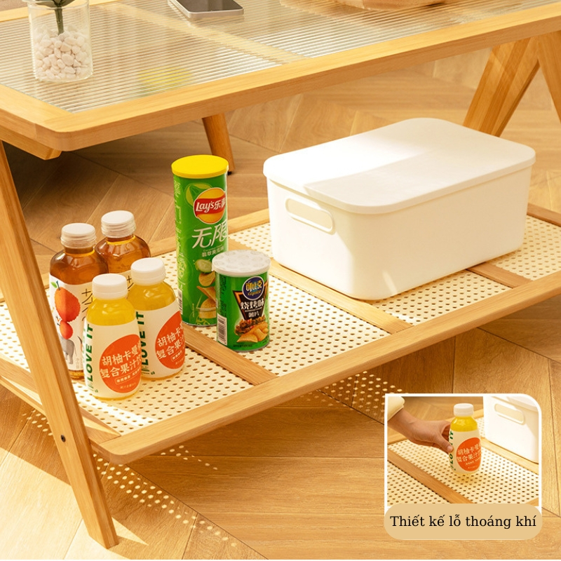 Bàn Trà Chữ Nhật 2 Tầng Mặt Kính Khung Tre, Bàn Cafe Decor Ban Công, Bàn Trà Phòng Khách Sang Trọng - Nội Thất Luna | BigBuy360 - bigbuy360.vn