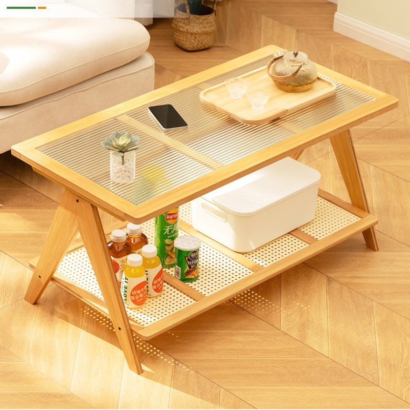 Bàn Trà Chữ Nhật 2 Tầng Mặt Kính Khung Tre, Bàn Cafe Decor Ban Công, Bàn Trà Phòng Khách Sang Trọng - Nội Thất Luna | BigBuy360 - bigbuy360.vn