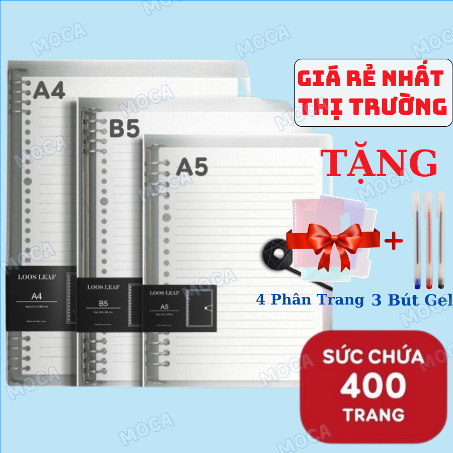 Sổ còng Binder A4 B5 A5 8 còng kèm ruột giấy refill làm planner bullet journal MOCA