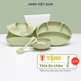 Bộ Khay Chén Bát Thìa Dĩa Yếm Ăn Dặm Silicon Chống Đổ An Toàn Cho Bé ANBE VIỆT NAM