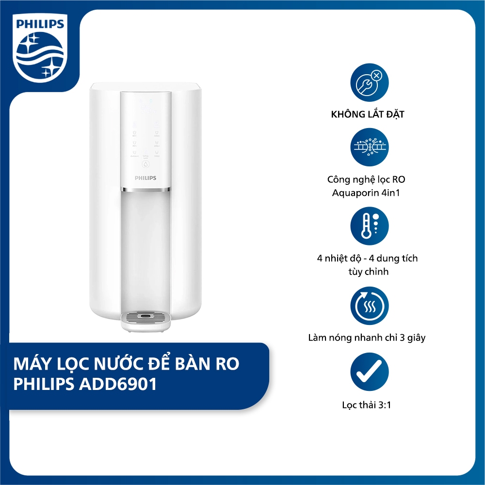 [HÀNG CHÍNH HÃNG] Máy lọc nước RO để bàn PHILIPS ADD6901 màu trắng - Công Nghệ lọc RO Aquaporin Inside®, làm nóng 3s | BigBuy360 - bigbuy360.vn