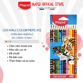 Chì màu Họa tiết Sinh vật Maped - Pháp 12 màu [Chính hãng]