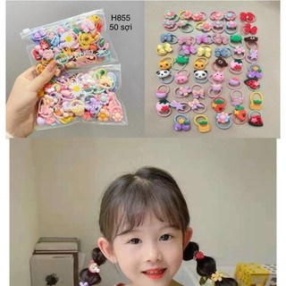 Set 50 dây cột tóc hoạt hình, dây buộc tóc gắn charm xinh xắn cho bé