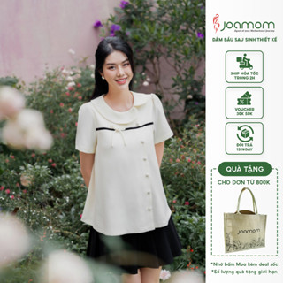 Áo sơ mi bầu cổ sen lệch cúc dọc đính nơ Joamom JAB158