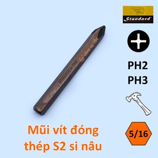 Mũi vít đóng 4 cạnh Standard Đài Loan bằng thép S2 si nâu xử lí nhiệt độ bền siêu cao