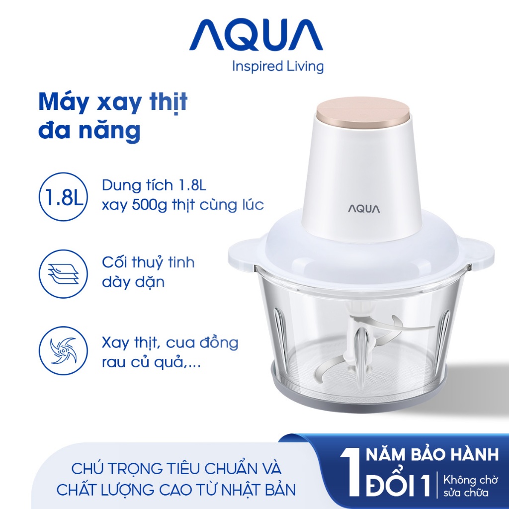 Máy xay thịt Aqua GGS201R cối thuỷ tinh, dung tích 1.8L, lưỡi dao sắc bén xay cua, thịt cá, rau củ - Bảo hành 12 tháng