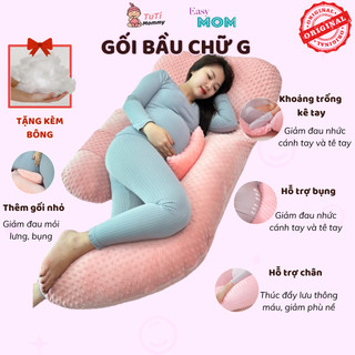 Gối chữ G cho bà bầu chính hãng EASYMOM, gối ôm bà bầu vải nhung hạt nổi cao cấp tặng kèm thêm bông