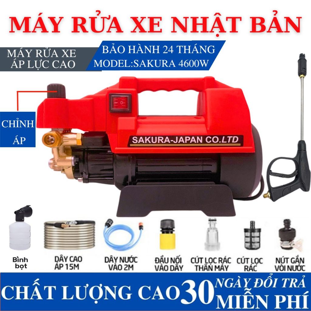 [ BH 24 THÁNG ] Máy rửa xe mini I Máy rửa xe cao áp Sakura 4800W - Có áp chống giật - Chống cháy