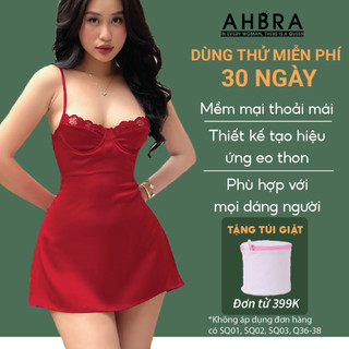 Váy ngủ lụa 2 dây liền thân ahbra sw05 thiết kế cúp áo giả gọng