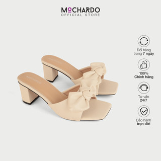 Dép Cao Gót Nữ MOCHARDO Đế Vuông Quai Ngang Phối Nơ Sang Chảnh 5cm MC.309