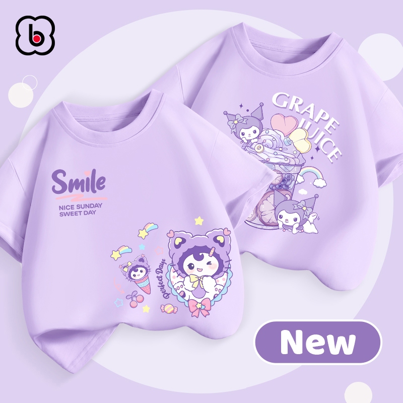 Áo thun bé gái BabyloveGO áo phông ngắn tay Kuromi in hoạt hình cute cho bé