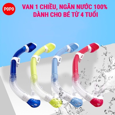 Ống thở lặn biển POPO TB3 cho trẻ em từ 4 tuổi, van 1 chiều ngăn nước 100%