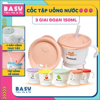 Cốc Tập Uống Nước Cho Bé 3 Giai Đoạn 150ml Kichilachi Mamicare Mẫu Mới kèm Nắp và Thìa silicon