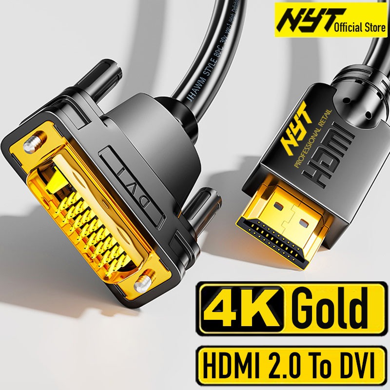 Cáp DVI To HDMI Đen Trơn Hỗ Trợ 4K UHD Loại Xịn NYT N71 - BH 12T Đổi Mới