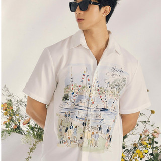 Blankespace áo sơ mi tay ngắn holiday shirt vải cotton thời trang nam nữ unisex