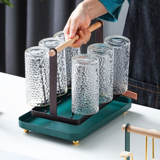 (SẴN) Giá úp cốc xanh kèm khay thép xanh đế bi vàng (điều chỉnh được cao thấp), giá úp cốc ly kèm khay Decor cao cấp