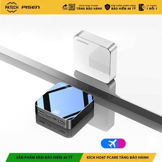 Sạc dự phòng Pisen Mini Mirror 10000mah, lắc để sạc, vật liệu hợp kim và kính cường lực, nhỏ gọn, bảo hành 24 tháng