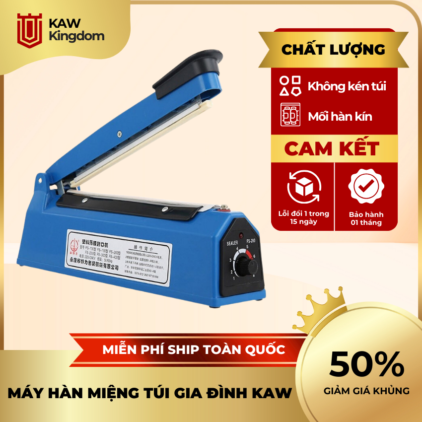 Máy hàn miệng túi mối hàn 3mm bảo quản thực phẩm an toàn, nhanh chóng KAW KINGDOM