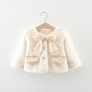 306:E6 Áo khoác lông thỏ đính nơ hàng quảng châu cao cấp cho bé gái