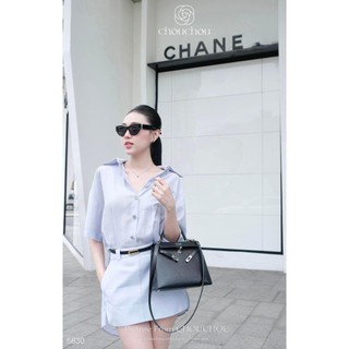  Set bộ đồ áo sơ mi đuôi tôm kèm chân váy dáng chữ A Set bộ đồ áo sơ mi tay cộc kèm đai phối chân váy dáng ngắn basic 