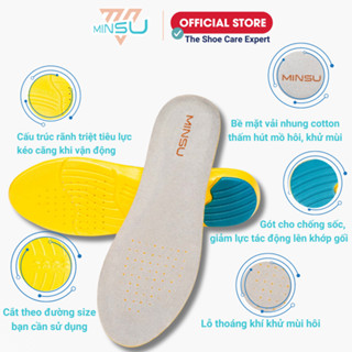 Lót Giày Thể Thao Sneaker Gel Chống Thốn Gót MINSU M2303 Cao Su EVA Êm Ái, Thấm Hút, Khửi Mùi Hôi Chân cho Nam Nữ