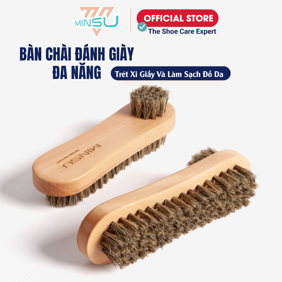 Bàn Chải Đánh Giày Lông Heo 2 Mặt Đa Năng MINSU M2432 Vệ Sinh làm Sạch, Đánh Bóng, Lấy Và Quét Xi Cho Giày Da, Sneaker
