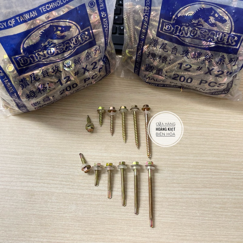 (Bịch 200 con) Vít Tôn Sắt & Vít Tôn Gỗ Dinosaur