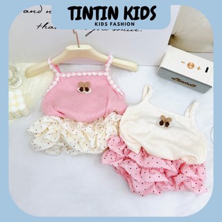 Sét váy 2 dây chấm bi kèm chân váy xếp tầng bồng cho bé gái 7-15kg