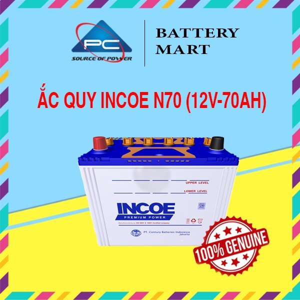 Bình Ắc Quy Xe Tải, Xe Ô Tô 12V-70Ah, Ắc Quy INCOE N70