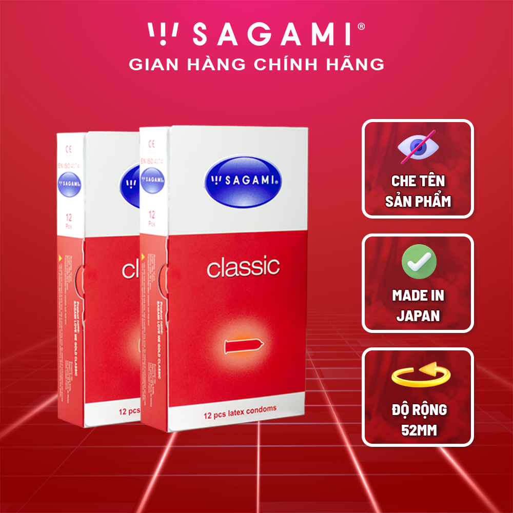 Combo 2 hộp bao cao su Sagami Classic mỏng kiểu truyền thống hộp 12 chiếc