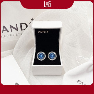 Khuyên tai nữ bạc Lys Round Sparkle Halo Stud Earrings 3029 Blue Fullbox