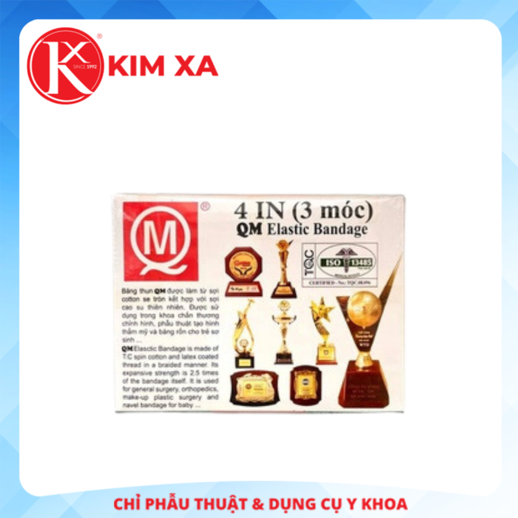 BĂNG THUN 4 IN (3 móc) QM  ELASTIC BANDAGE (hộp 12 cuộn)