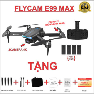 FLYCAM E99 MAX BẢN NÂNG CẤP E88 MAX +KHÔNG CHỔI THAN+2 CAMERA+CẢM BIÊN QUANG GIỮ VỊ TRÍ CHÍNH HÃNG