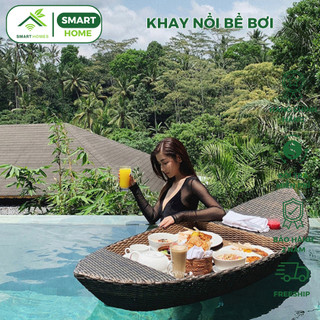 Khay nổi bể bơi dạng thuyền mây nhựa cao cấp SMARTHOMES Decor bể bơi, homestay, khách sạn