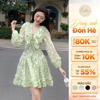 Đầm váy hoa tiểu thư Leegi Design đầm hoa nổi chiết eo đan dây ngực - VT727